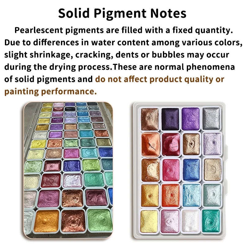 20/24/60/72 Colors Pearl Watercolor Pigment,Metallic,Shimmer,Glitter Solid Paint Mini Travel Portable Kit for Painting,Writing