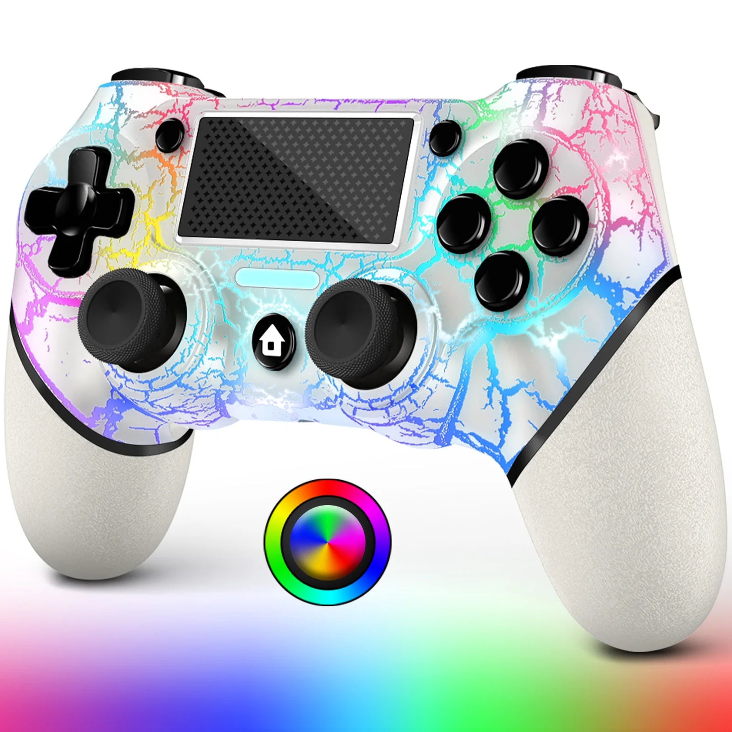 AceGamer RGB Wireless Controller for PS4 Black/White Crack Led with RGB Light,1000mAh Compatible with PS4/Slim/Pro/PC