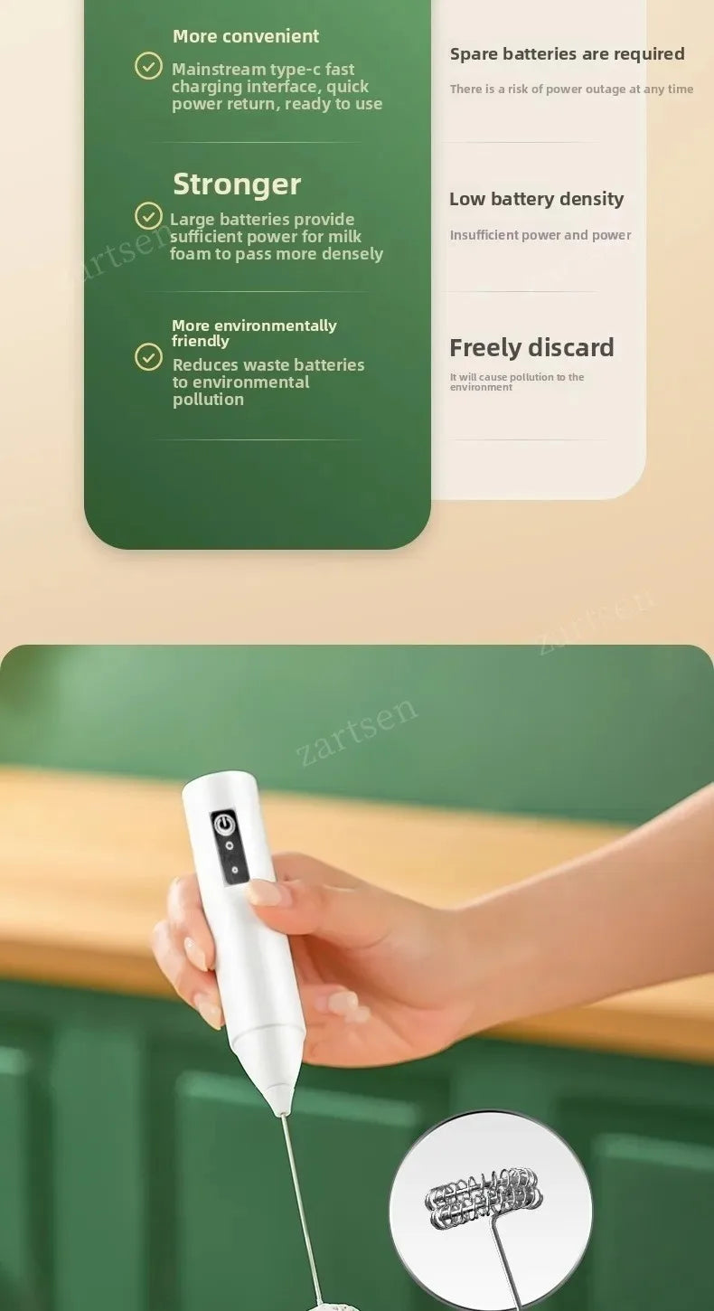 Mousseur à lait sans fil électrique Type-C Mixeur portatif en acier inoxydable Mini fouet pour café Cappuccino Crème