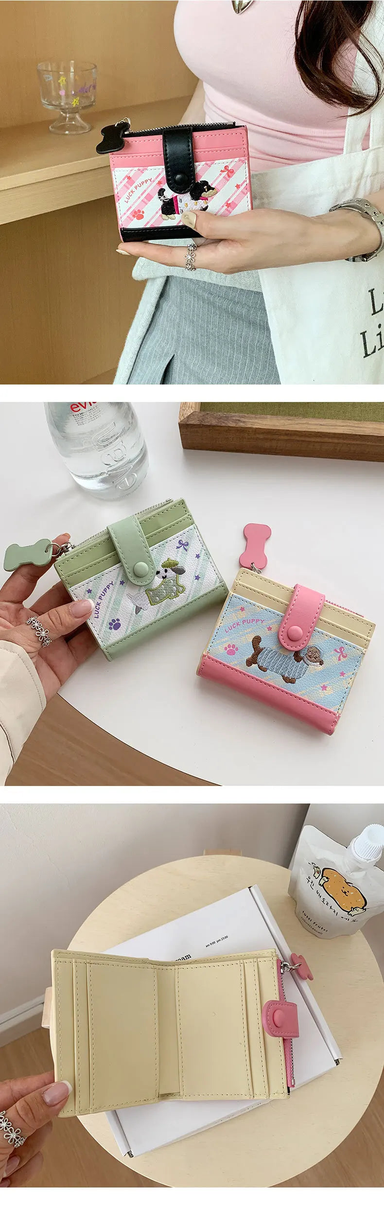 Lässiger koreanischer Stick-Stil Dackel Niedlicher kleiner Geldbeutel Cartoon-Kartenhalter mit mehreren Fächern kurze Clutch Münztasche