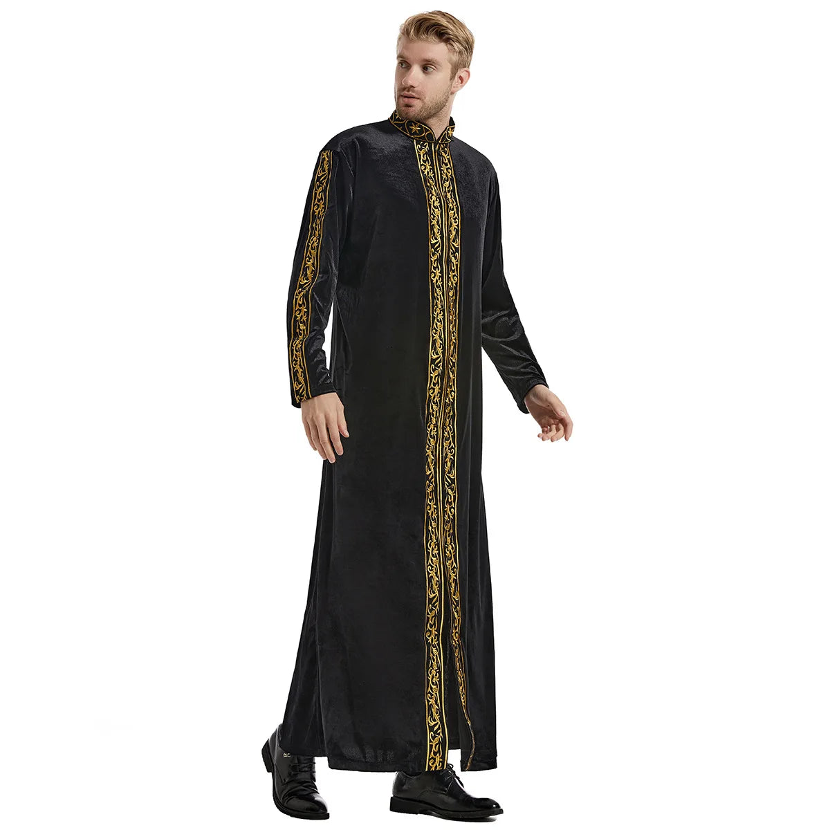 Muslimische Männer Jubba Thobe Islamische Kleidung Samt Kaftan Thoub Arabische Saudi-Robe Kleid Jubah Caftan Thawb Ramadan Gewand Naher Osten