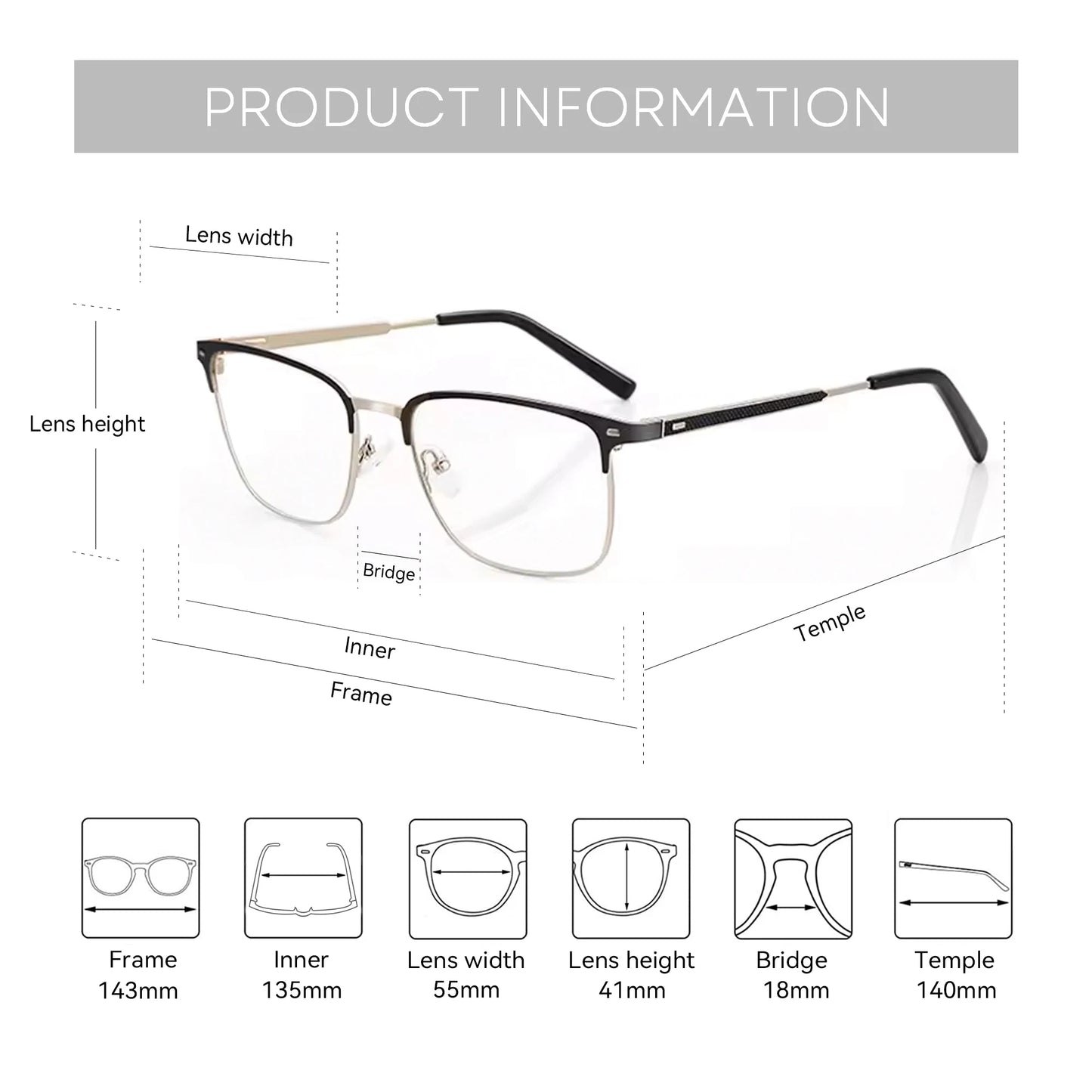 ZENOTTIC Lunettes de vue carrées pour hommes Tendance Myopie Lunettes de vue progressives pour femmes Anti-lumière bleue/Lunettes optiques photochromiques