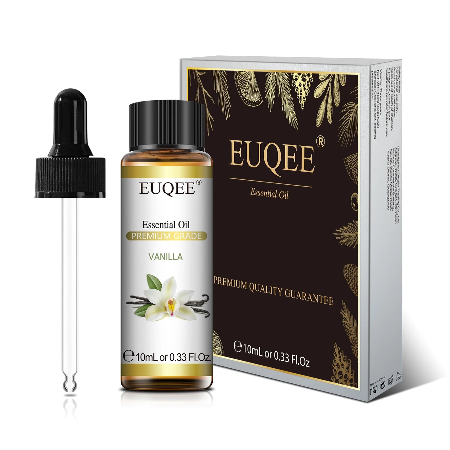EUQEE Huile essentielle pure de 10 ml avec compte-gouttes Bergamote Rose Cannelle Lavande Jasmin Eucalyptus Vanille Set d'huiles essentielles aromatiques