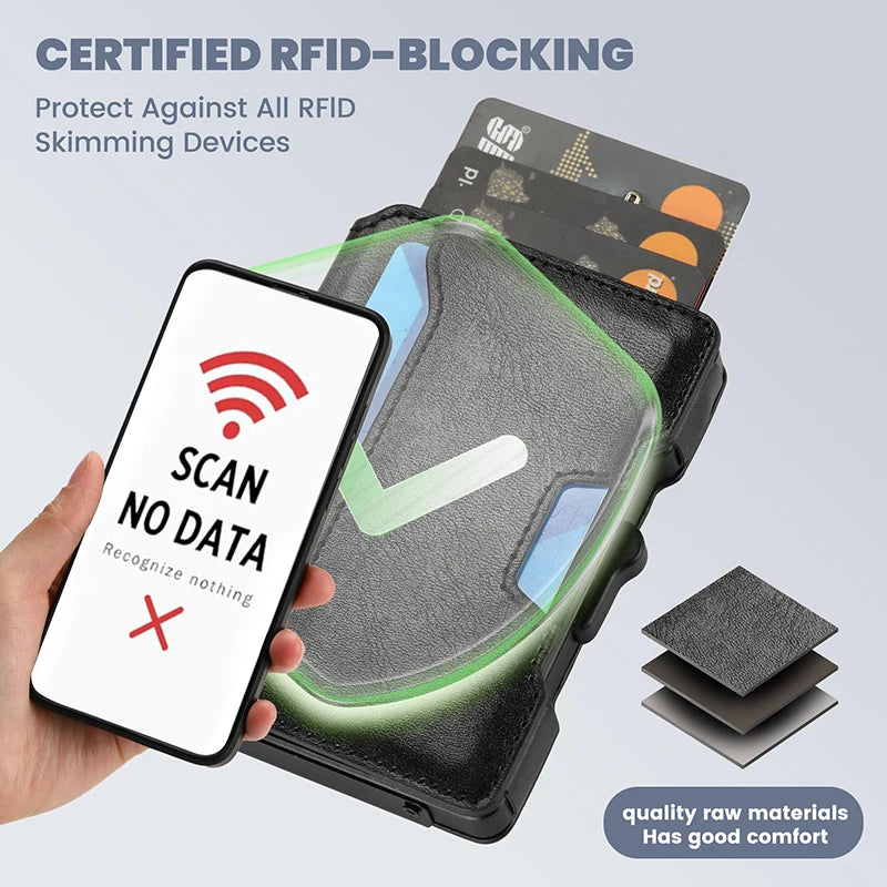 Aluminium Pop-Up-Kartenetui und Lederfächer Kreditkartenhalter RFID-blockierende Brieftasche für Herren mit Geschenkbox