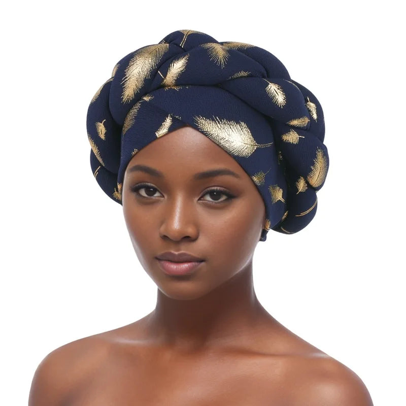 Afrikanische Bronzierung Kopfwickel Zopf Turban Kappen für Frauen Nigeria Hochzeit Geles Party Kopfbedeckung Haarteil Auto Gele Weibliche Kopfbedeckungen