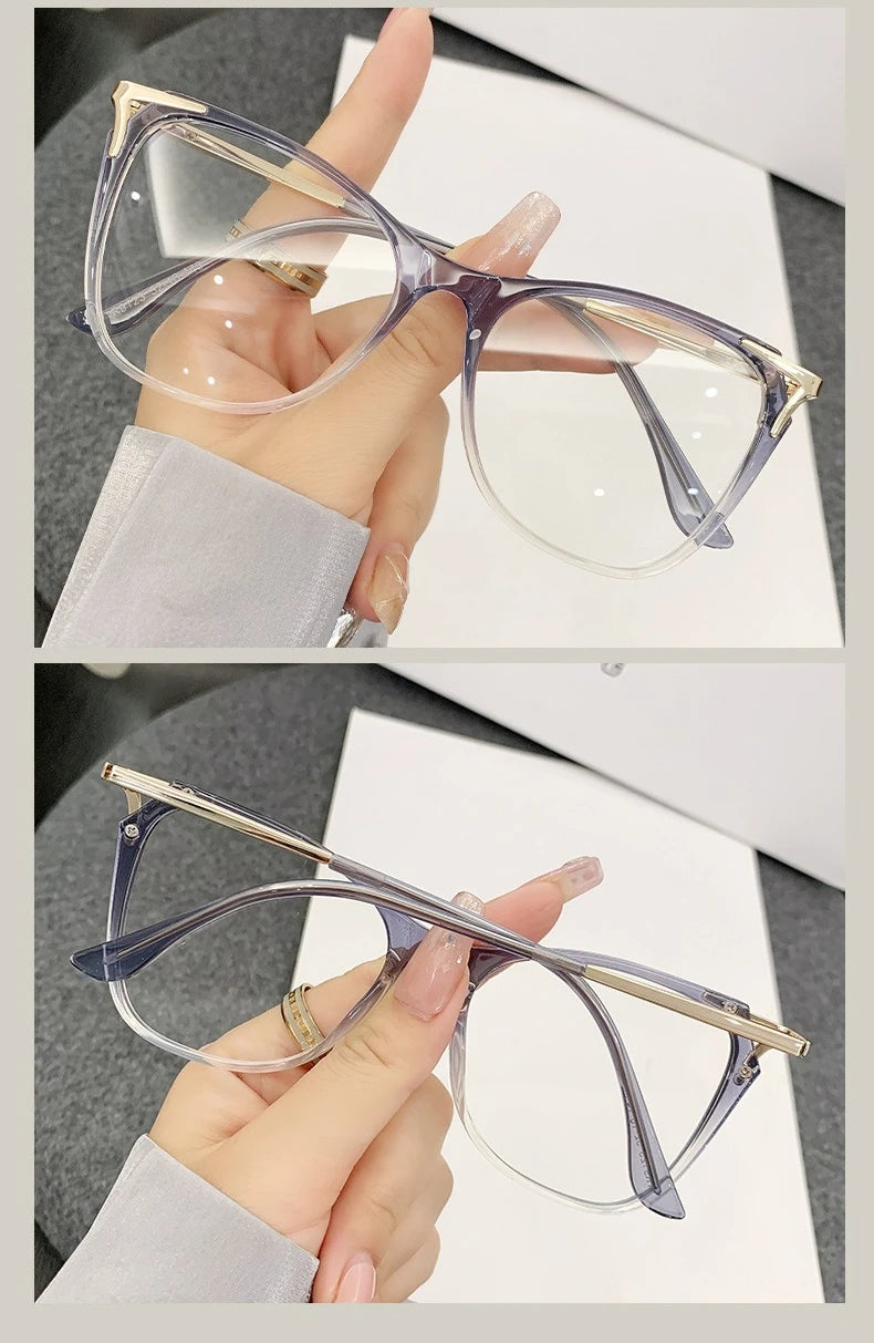 Retro Katzenaugen Anti-Blaulicht Brille für Damen, große Brillengestelle, Flachlichtbrillen, Outdoor Reise Deko Brillen