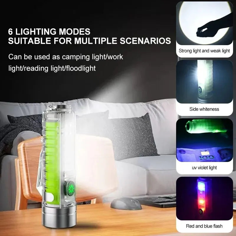 Mini-Schlüsselbund-Taschenlampe Typ C Schnelles Laden Multifunktional Ausziehbar Wasserdicht Fluoreszierend Magnetisch Warnleuchte Campinglampe