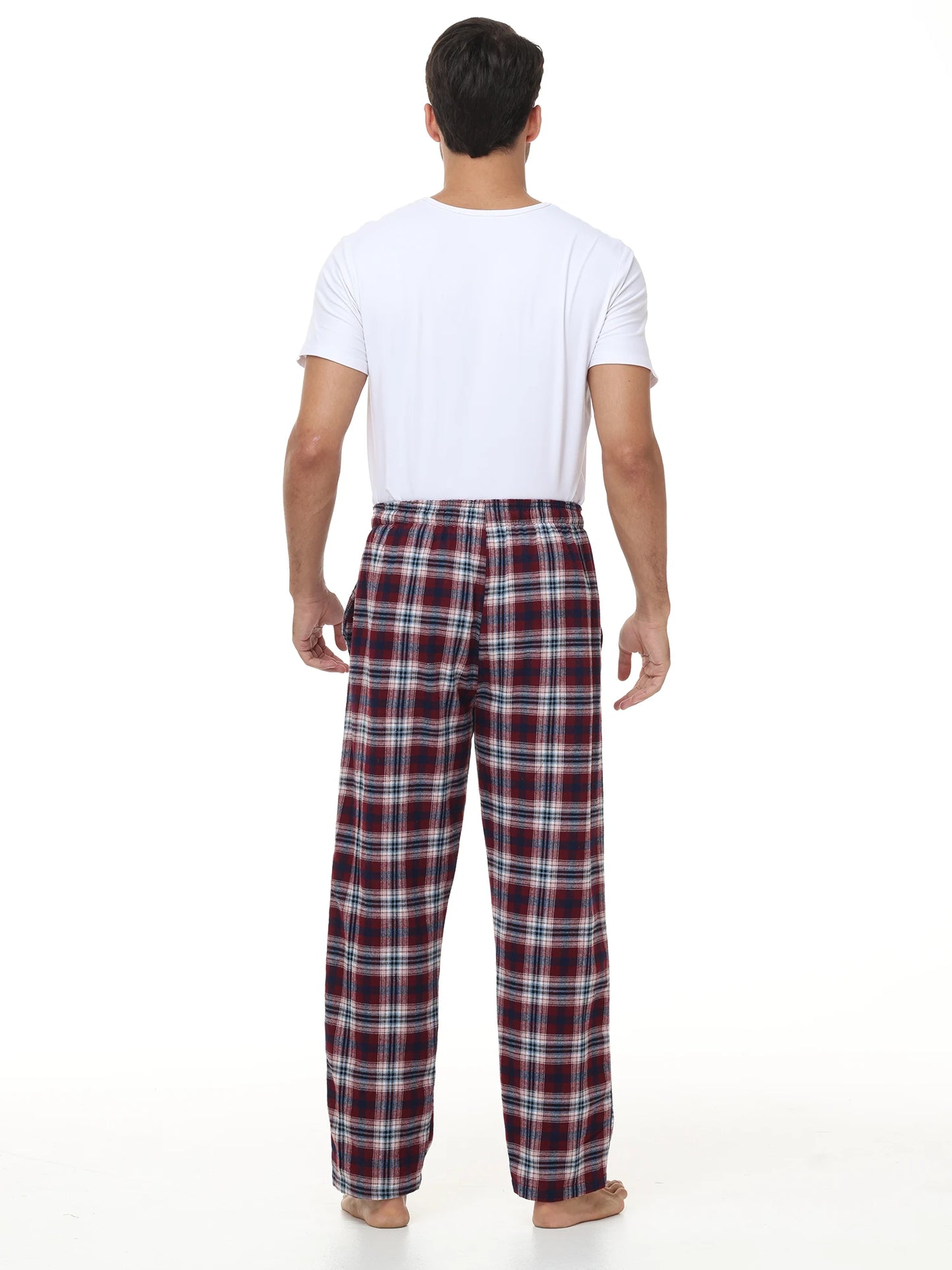 Pyjama Homme 3 Pièces Coton Carreaux, Pantalon de Pyjama Long Carreaux avec Taille Élastique pour Homme