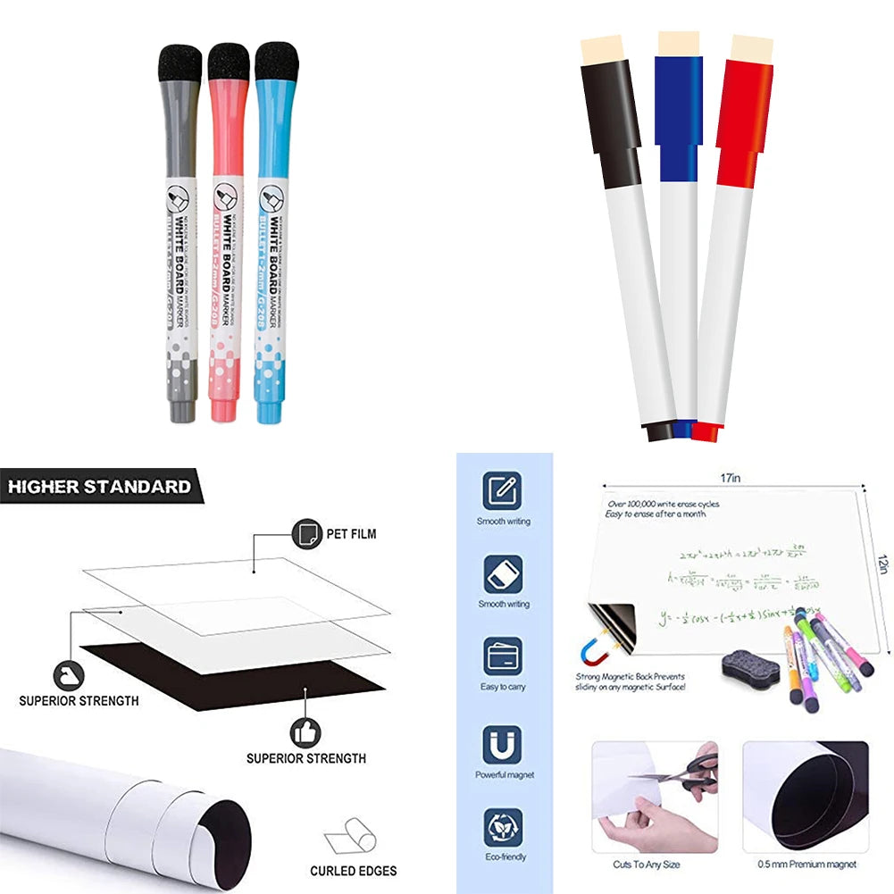 A4/A3 Magnetic Whiteboard Dry Erase White Board Markers Office Home Erasable Flexible Refrigerator Magnet Memo Message Board