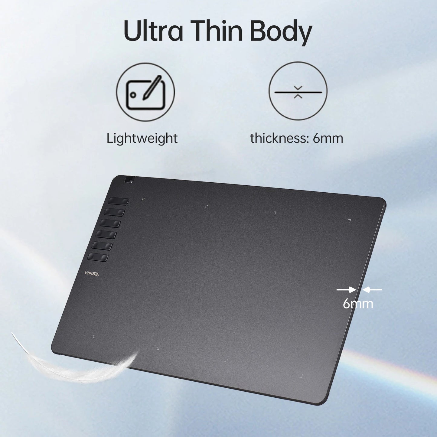 VINSA T1161 Grafiktablett Ultradünnes Kunst-Design-Skizze mit batterielosem Stift 8 Stiftspitzen 8192 Druckstufen