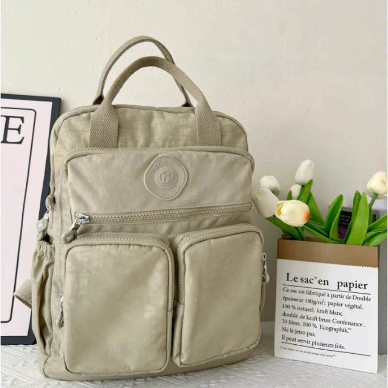 Fashion Multi-pocket Woman's Backpack Soft Handle Solid Color Nylon Travel Backpack Lightweight Casual School Backpacks