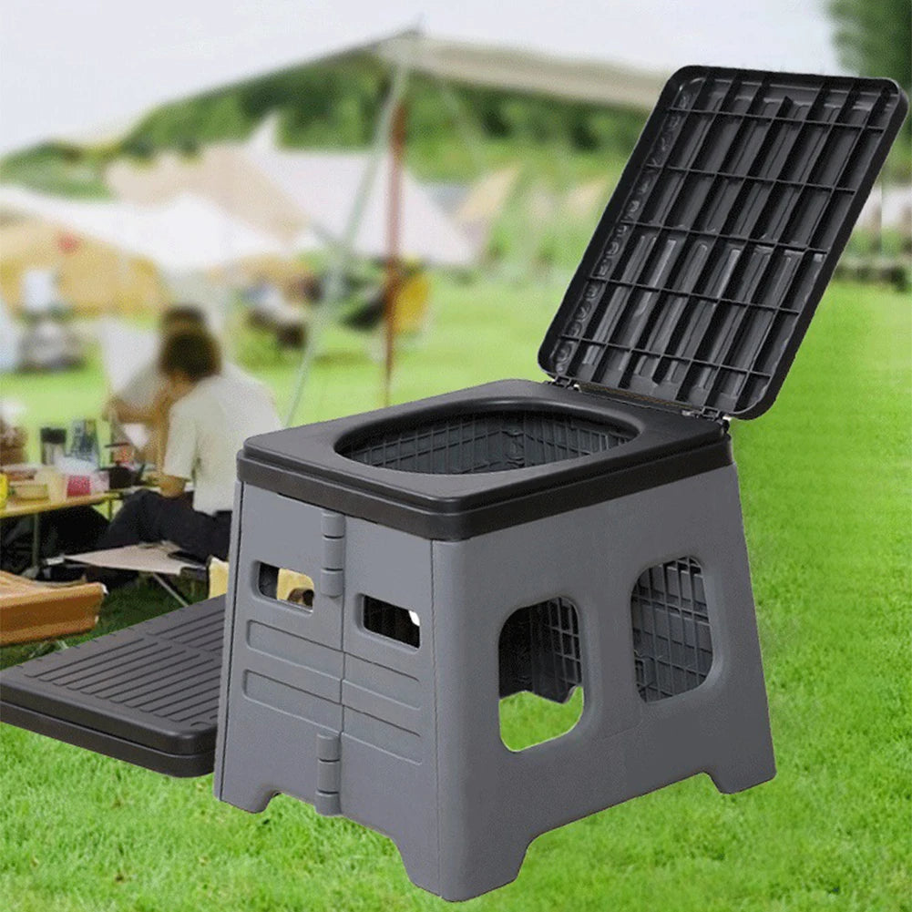 Tragbare Faltttoilette mit Deckel, faltbare Outdoor-Campingtoilette, multifunktionaler Outdoor-Toilettensitz für Notfälle