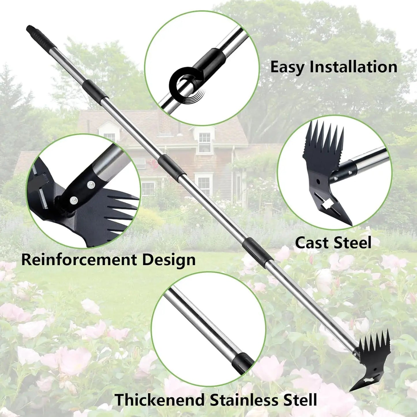 Bêche double usage tout acier avec manche réglable, râteau de jardin portatif domestique, pelle de désherbage, petite houe multifonctionnelle
