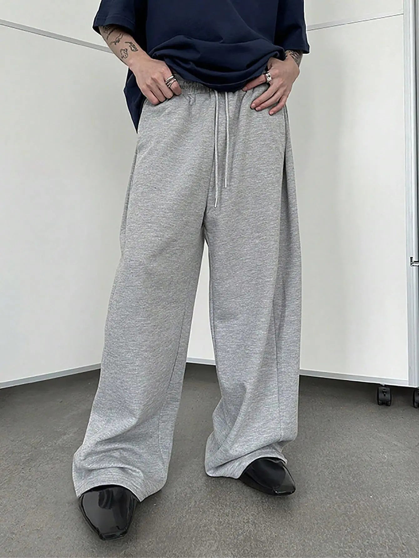 Pantalon de survêtement large Y2K Harajuku pour femmes, streetwear, ample, surdimensionné, gris, de sport, taille haute, avec cordon de serrage, décontracté