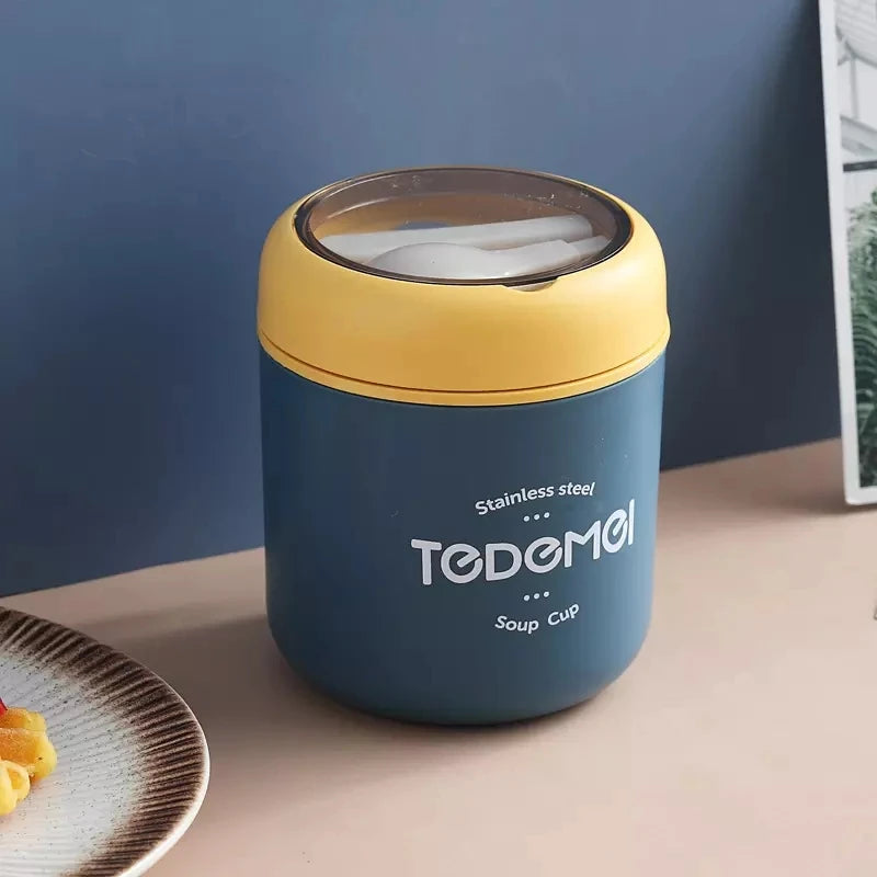 Boîte à déjeuner en acier inoxydable de 510 ml avec cuillère, récipient alimentaire isotherme, tasse à vide, boîte à bento isolée, tasse à soupe thermos pour l'école des enfants