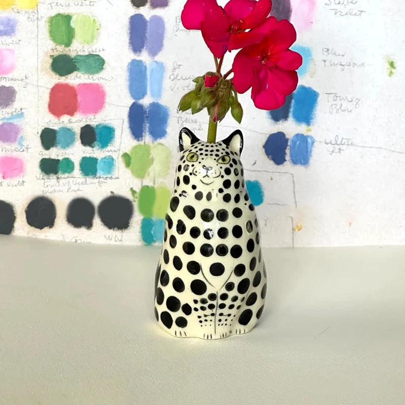 Vase | Resin Crafts Polka Dot Cat Vase For Cat Lovers