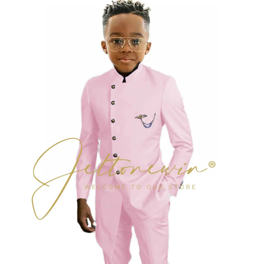 Königsblaues afrikanisches Design Jungen-Anzüge Set für Hochzeit Formeller Smoking Kinder Kostüm Klavieraufführung Maßgeschneiderte Kinder