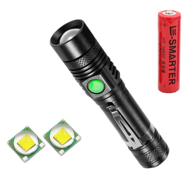 Lampe de poche rechargeable ESMARTER U518, outil d'éclairage de nuit pour l'extérieur, équipée d'une batterie au lithium 18650