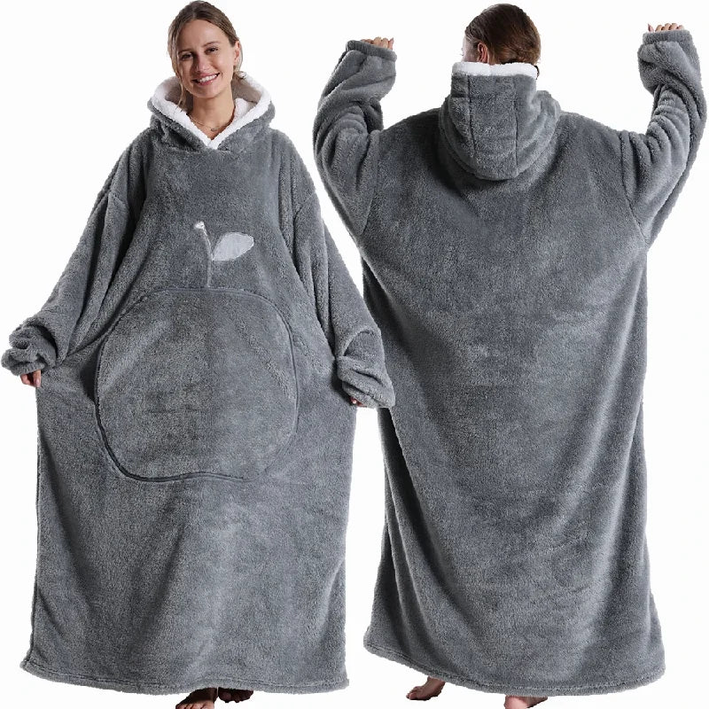 Couvertures Portables Extra Longues Hiver Flanelle Couverture à Capuche avec Manches Longues Hommes Femmes Couverture Douce et Confortable pour Adultes