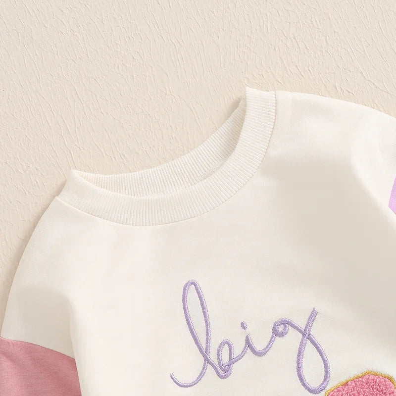 Kinder Sweatshirt Frühling Herbst Langarm Rundhals Bestickte Buchstaben Hoodie Pullover Kleidung für Jungen Mädchen