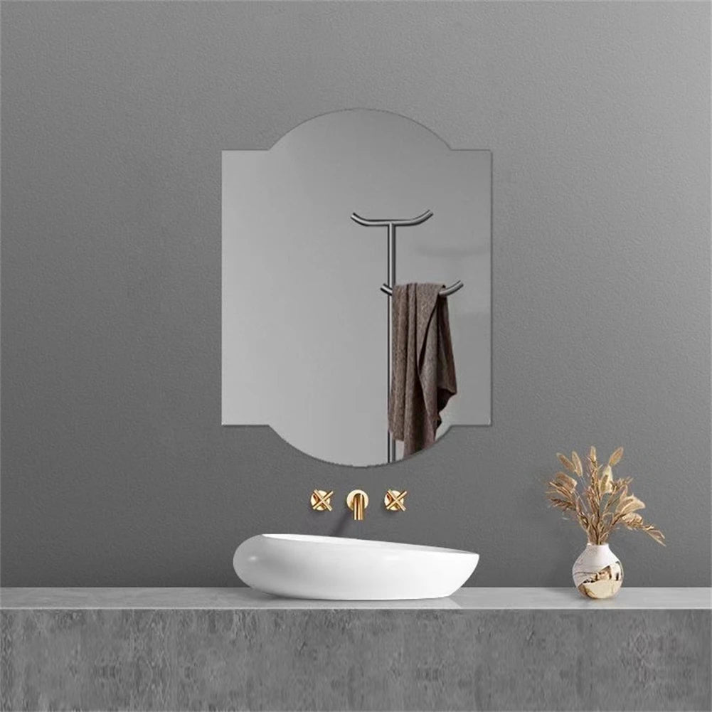 1 miroir en acrylique irrégulier pour salle de bain, 40 cm, incassable, en forme de nuage, autocollant mural, miroir de coiffeuse, chambre à coucher, salon, décoration