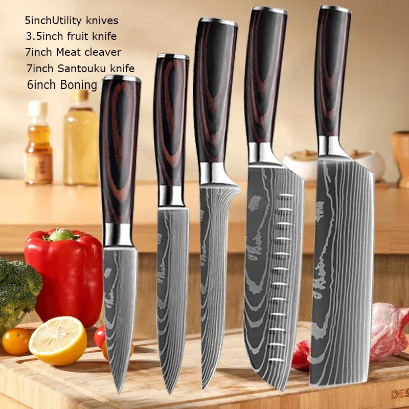 Couteau de Chef Damas Ensemble de Couteaux de Cuisine Professionnels Couteau à Désosser Couteau de Boucher Couteau Utilitaire Couteau Santoku Japonais avec Housse
