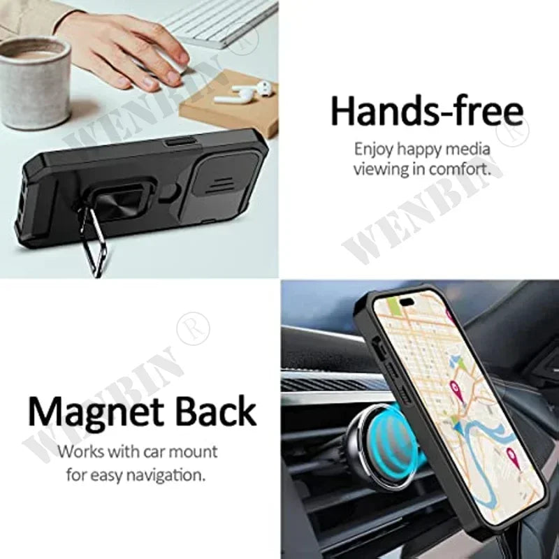 Hülle für iPhone 17 16 15 14 13 12 Pro Max Plus 8 7 Plus Mini Robuster Schutz mit Schiebe-Kameraabdeckung und Kartenclip-Abdeckung