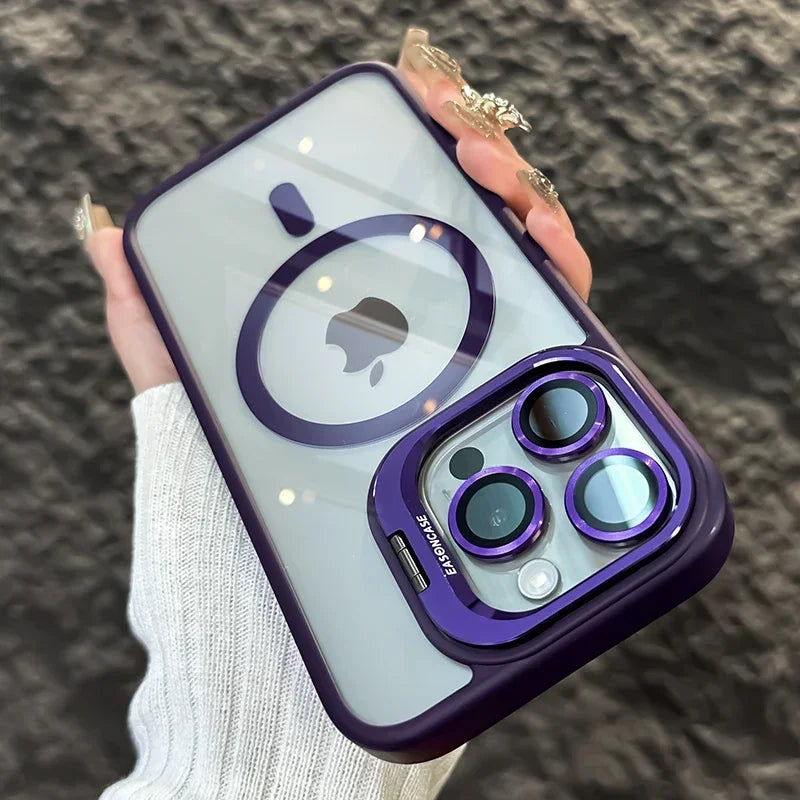 Luxuriöser Metallringhalter Hochtransparente stoßfeste Handyhülle für iPhone 16 15 14 13 12 11 ProMax Objektivschutzfolie