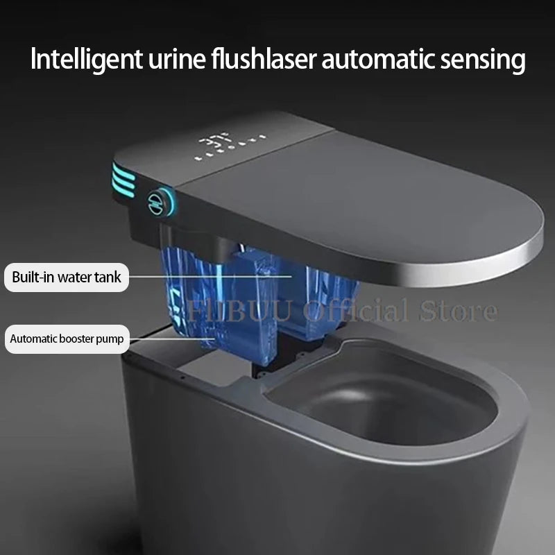 Verlängerte One-Piece Smart Bidet-Toilette Eingebauter Wassertank Unabhängig vom Wasserdruck Display Warmwasser Fußsensor