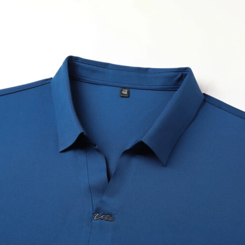 Polo 2024 de haute qualité, extensible et élastique, Chemise à manches courtes pour hommes, style décontracté, Col en V sans coutures, Polo pour hommes M-4XL