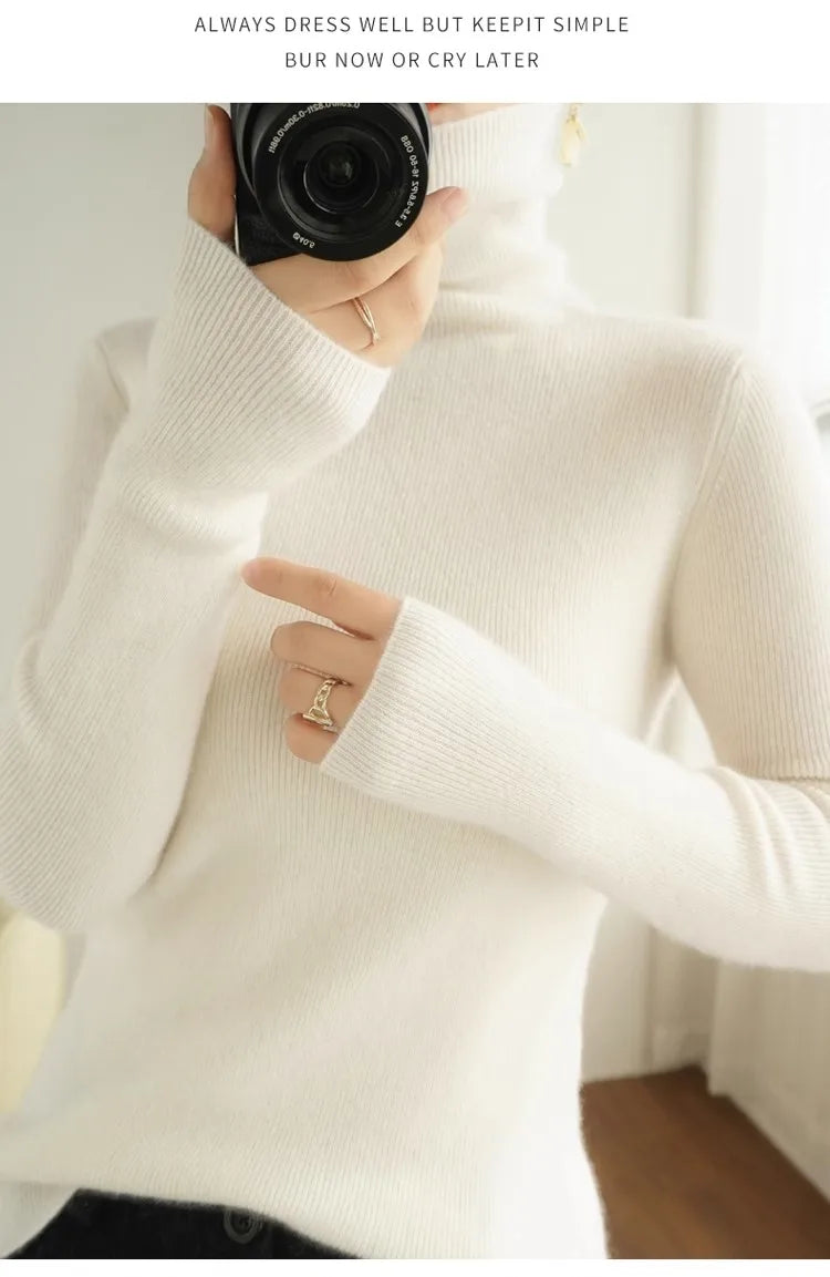 Women Sweater Turtleneck Slim Pullovers Autumn Winter Warm Bottoming Shirts Jumpers Basic High Strecth Korean Knitwear 2026