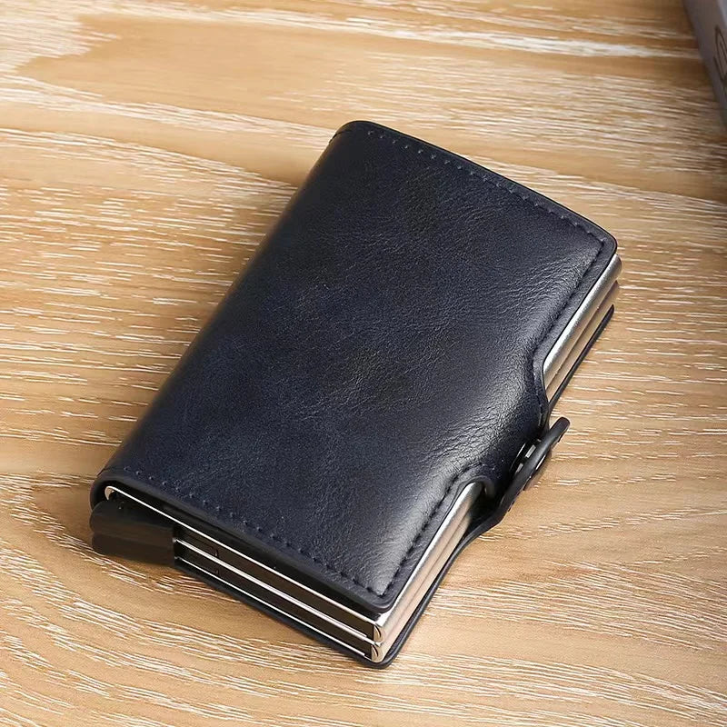 RFIDShieldPULather Automatic Pop-up Card Clamp,Double Aluminum Alloy Credit Card Wallet,With More than One Card Slots