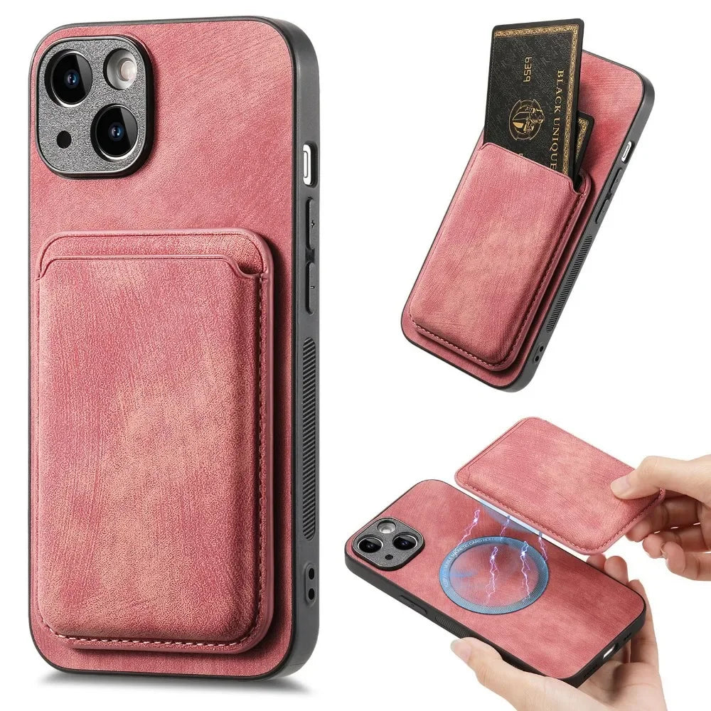Vintage-Lederhülle mit abnehmbarem magnetischem Kartenhalter für iPhone 17 Air 16e 16 Pro Max 15 14 Plus 13 12 11