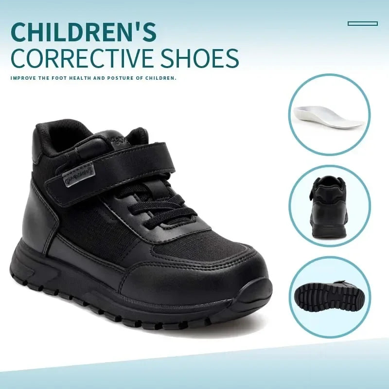 Princepard Baskets Orthopédiques Hautes Noires pour Enfants, Soutien de la Voûte Plantaire pour Pieds Plats, Chaussures Correctrices Scolaires et Décontractées