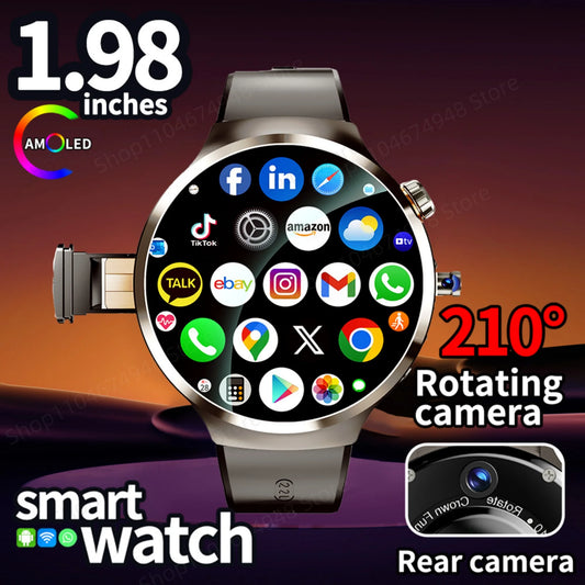 4G/5G Vollständiges NetCom Smartwatch 1,98 Zoll Amoled Smartwatch mit 210° drehbarer Kamera Android 13.0 Dual System GPS 1900mAH Akku