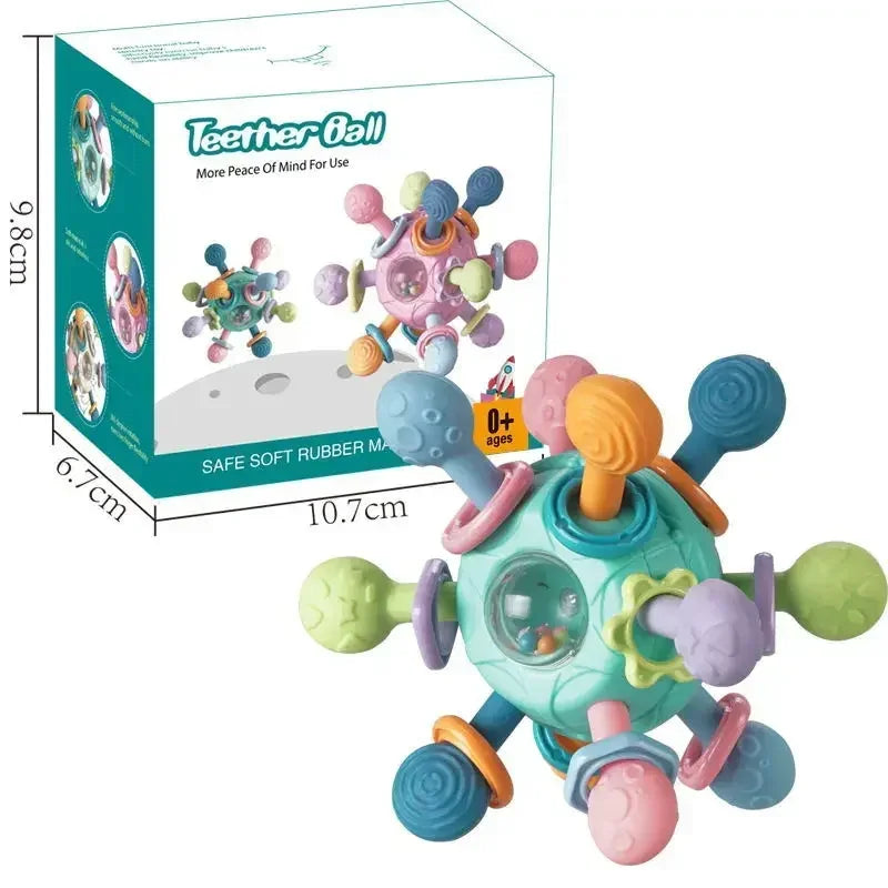 Jouets Bébé 0-12 Mois Hochet Balle Rotative Jouet d'Activité à Saisir Jouet de Développement Bébé Anneau de Dentition en Silicone Jouets Sensoriels Bébé pour Bébés