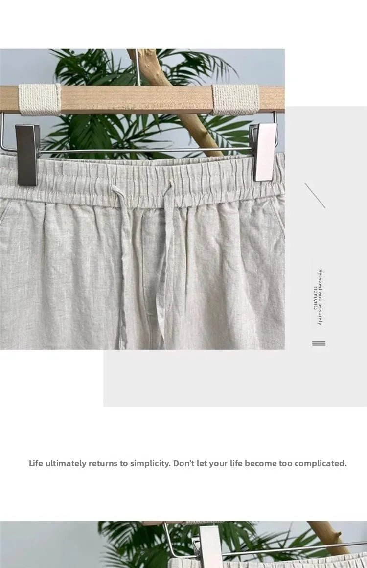 Hochwertige reine Leinenhose für Herren Sommer Baumwoll-Leinen Loose Straight Leg Freizeit lange Hose Frühling Herbst Bequem Atmungsaktiv