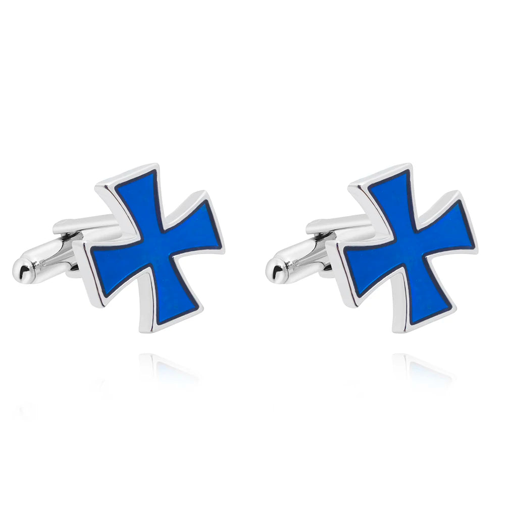 Classic Blue Black Colors Cross Shaped Mens Cufflinks Shirt Suit Tuxedo Blouse Silvery Sleeve Button
