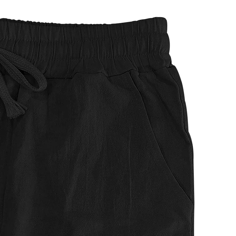 2024 neue Baumwoll-Leinen-Hose für Herren, große Größe, lässig, einfarbig, Schnürung
