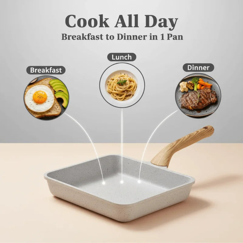 Square Flat Bottomed Pan Household Frying Pan - Non-Stick Kitchenware for Cooking