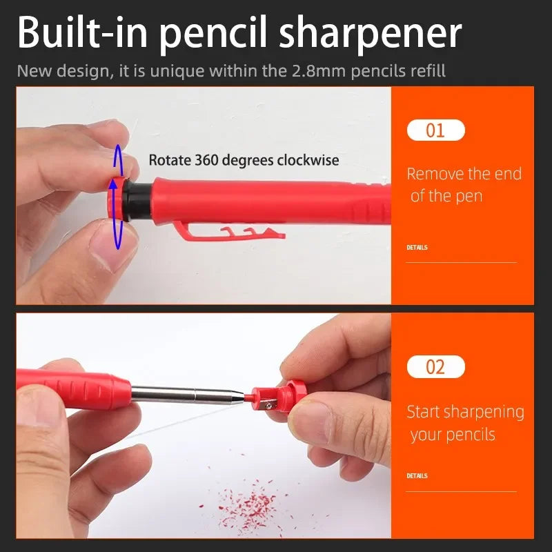 Hot 2.8mm Marking Mechanical Pencil Solid Carpenter Scriber Carpenter Scriber with Sharpener for Woodworking Drawing Stationery