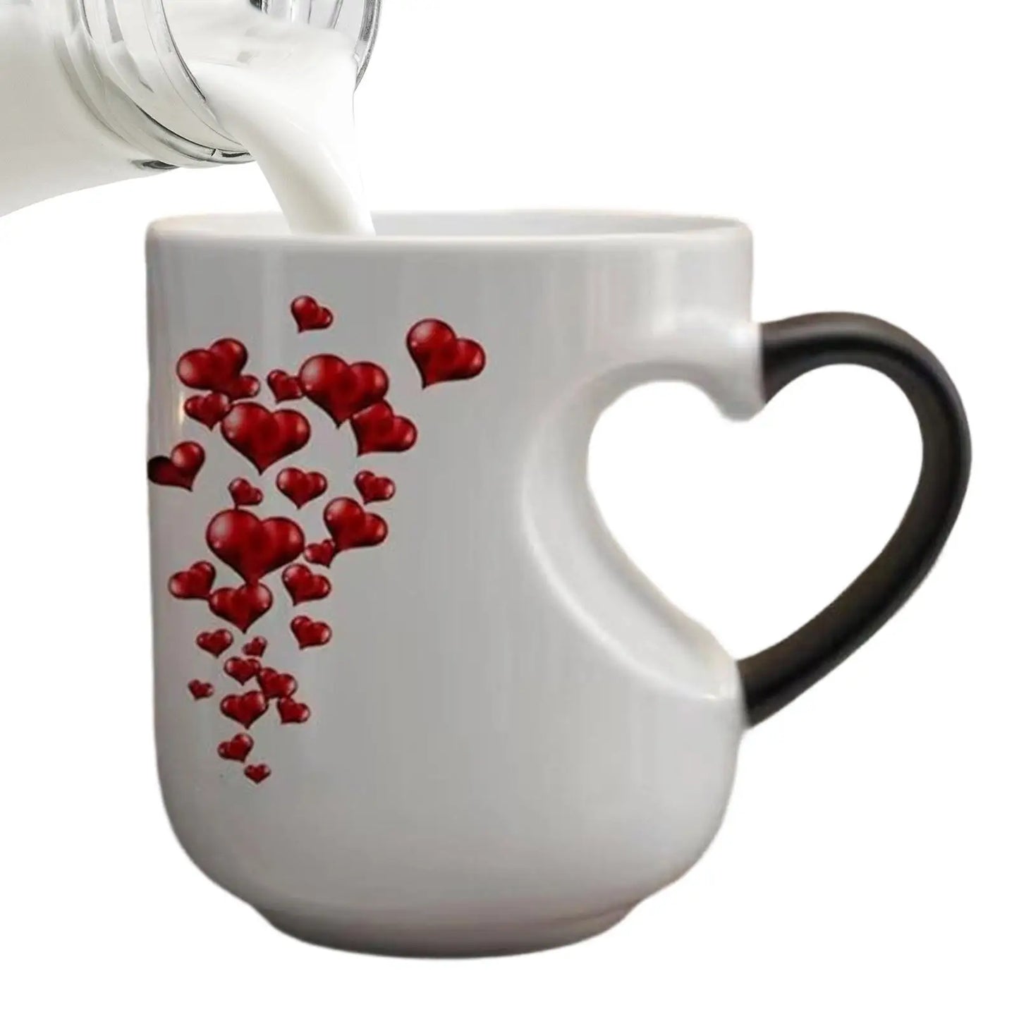 Heart Shape Color Change Mug Ceramic Heat Activated Mug Milk Juice Cup for Women Men Kids Family Workplace Home Dorm