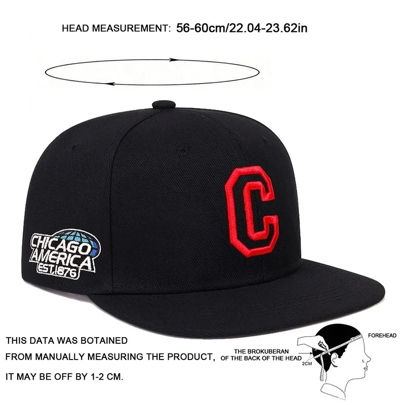 Unisex C-Buchstabenstickerei Seite CHICAGO Hip-Hop Hüte Frühling Herbst Outdoor Verstellbare Casual Baseball Caps Sonnenhut