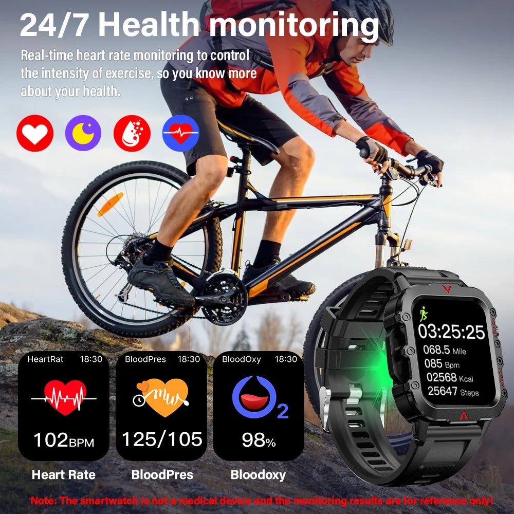 LAXASFIT Nouvelle montre intelligente pour homme Lampe de poche LED Montre intelligente de sport en plein air Surveillance de la santé Montre intelligente