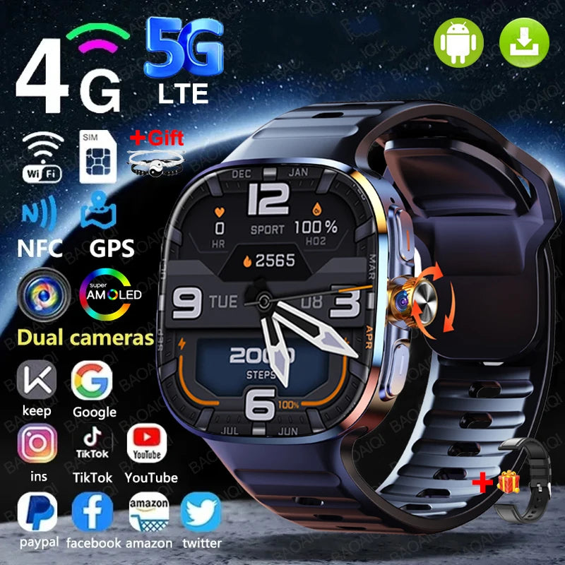 Montre intelligente 5G/4G réseau complet, écran HD 2,4 pouces, appel vidéo, 16 Go+256 Go de RAM, 2100 mAh, Google Play, WIFI, GPS, carte SIM