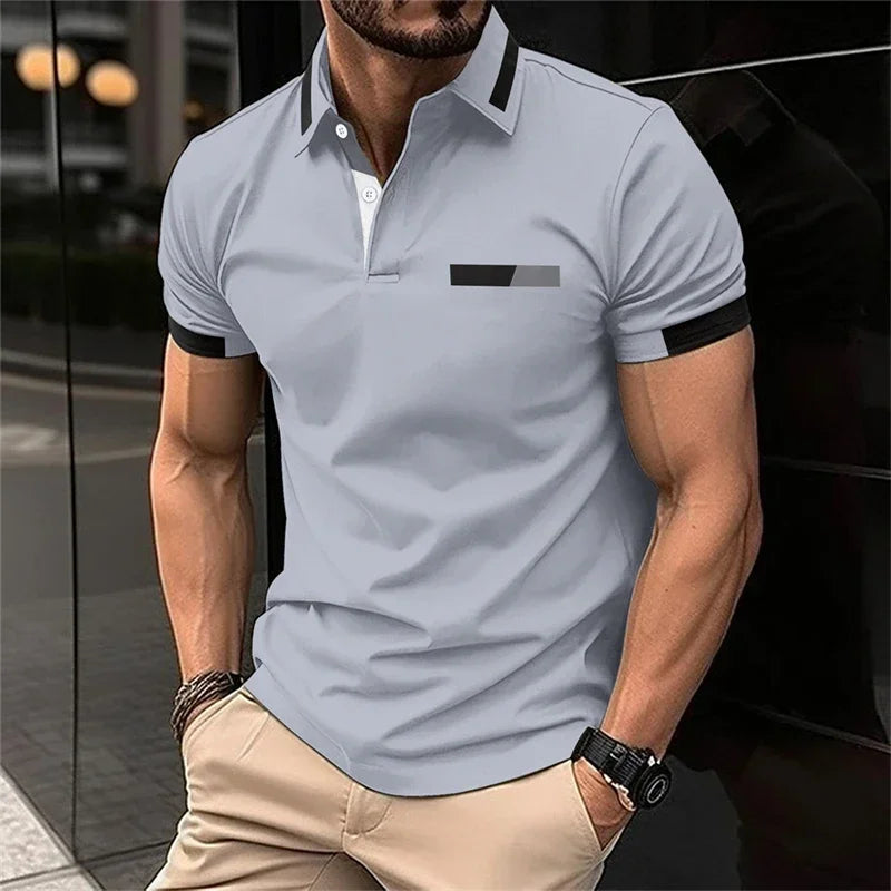 T-shirt Polo Homme de Sport Décontracté Fitness Gym Running Élastique Manches Courtes Col Revers Haut Homme Coupe Slim