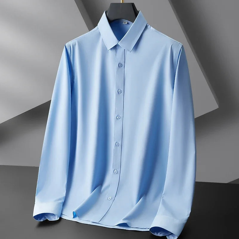 New Men's Business Casual Long Sleeved Solid Color Shirt Wrinkle Resistant Wrinkle Free Comfortable All Season Versatile Top