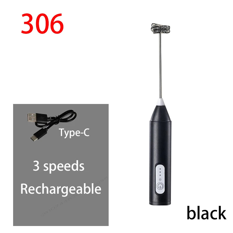 CHAUD Mousseur à lait électrique + Fouet à œufs Recharge sans fil Type-C 3 vitesses Mini batteur à main Mousseur à café Outils de cuisine