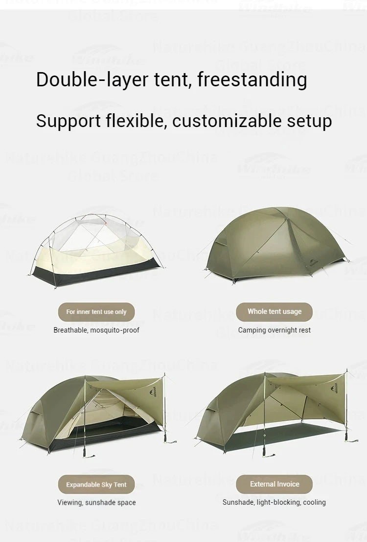 Naturehike Mongar UL BASE PRO 123 People Tent Trekking Backpacking Shelter Tent 20D Nylon Waterproof Ultralight Outdoor Camping