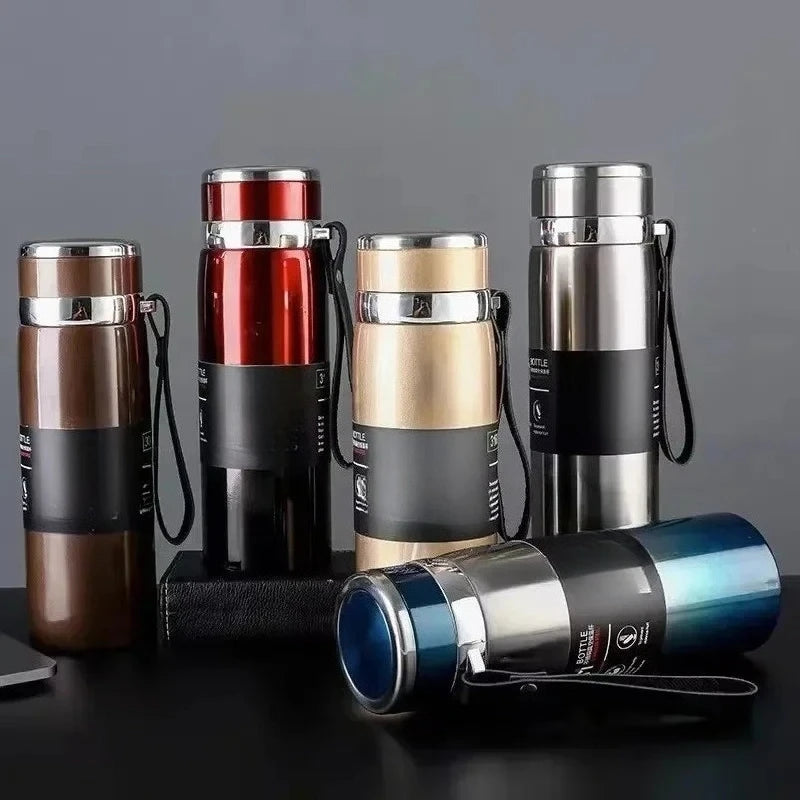 1000ml Thermosflasche Thermoskanne Vakuumflasche Doppelwandiger Edelstahl Kaffee Tee Isolierbecher Auslaufsicher für Büro